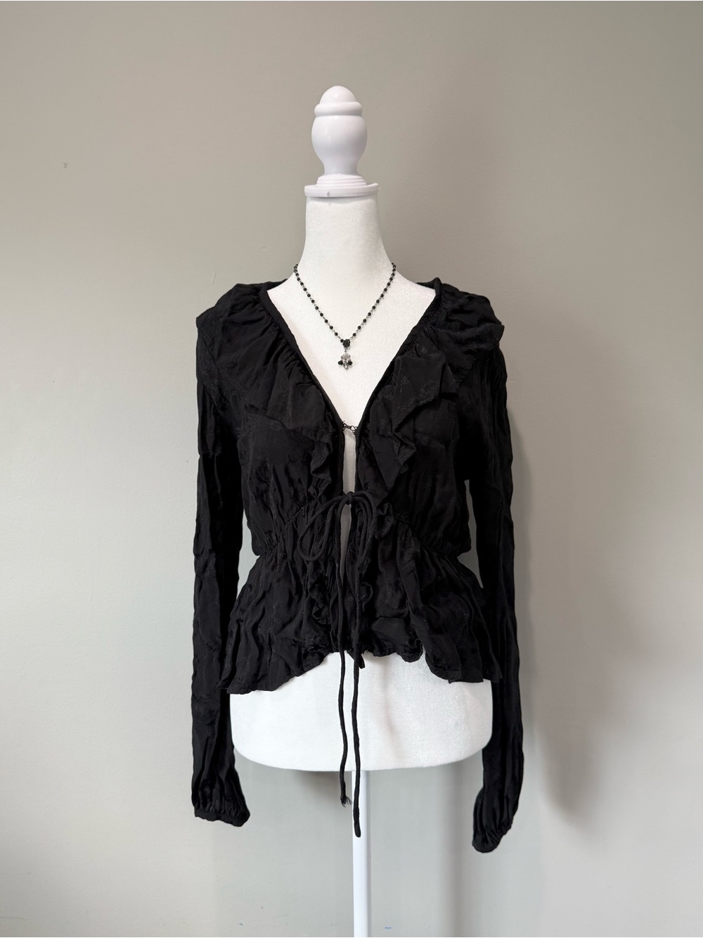 MOTEL Gothic Black Ruffle Long Sleeve Cardigan